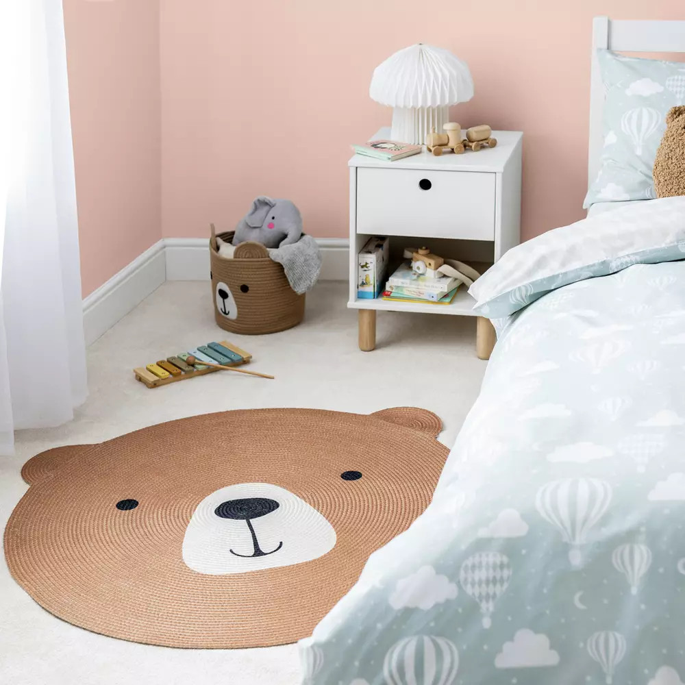 Buy Habitat Kids Teddy Bear Round Brown Flatweave Rug - 100cm | Rugs | Argos | argos.co.uk