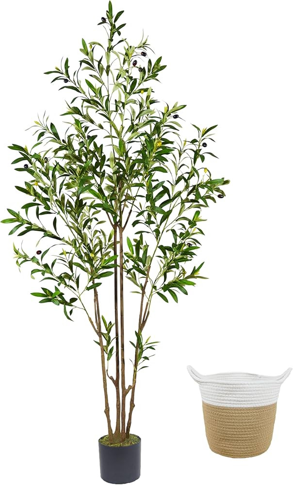 6ft (71”) Artificial Olive Tree, Tall Fake Olive Plant with Basket, Faux Olive Silk Tree for Mo... | Amazon (US)
