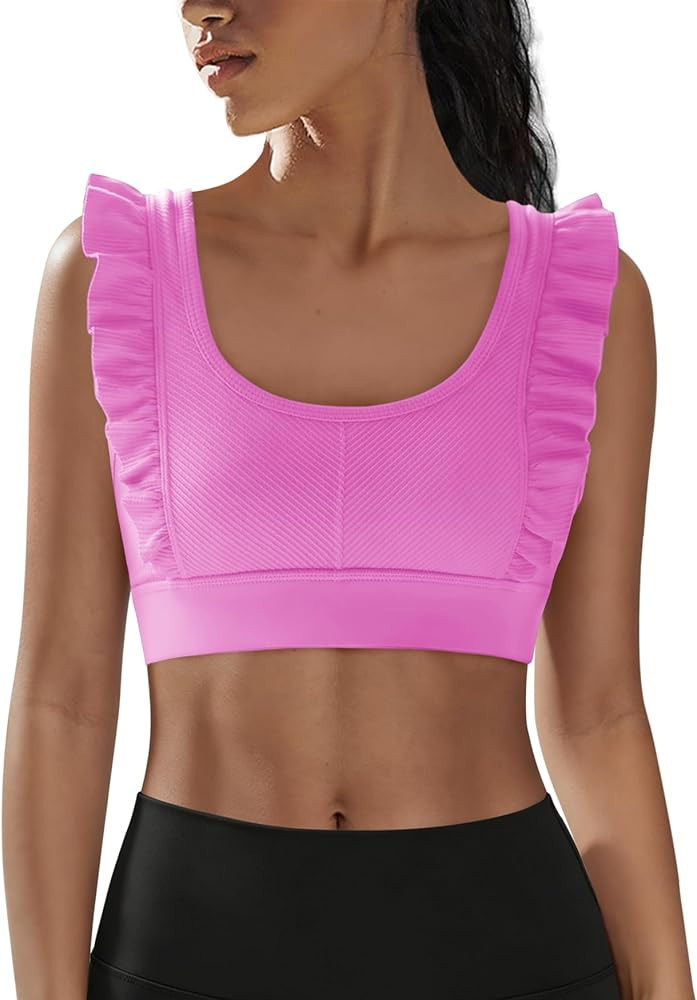 Panadila Women Ruffle Supportive Sports Bras Open Back Workout Tank Tops High Impact Gym Bra Acti... | Amazon (US)