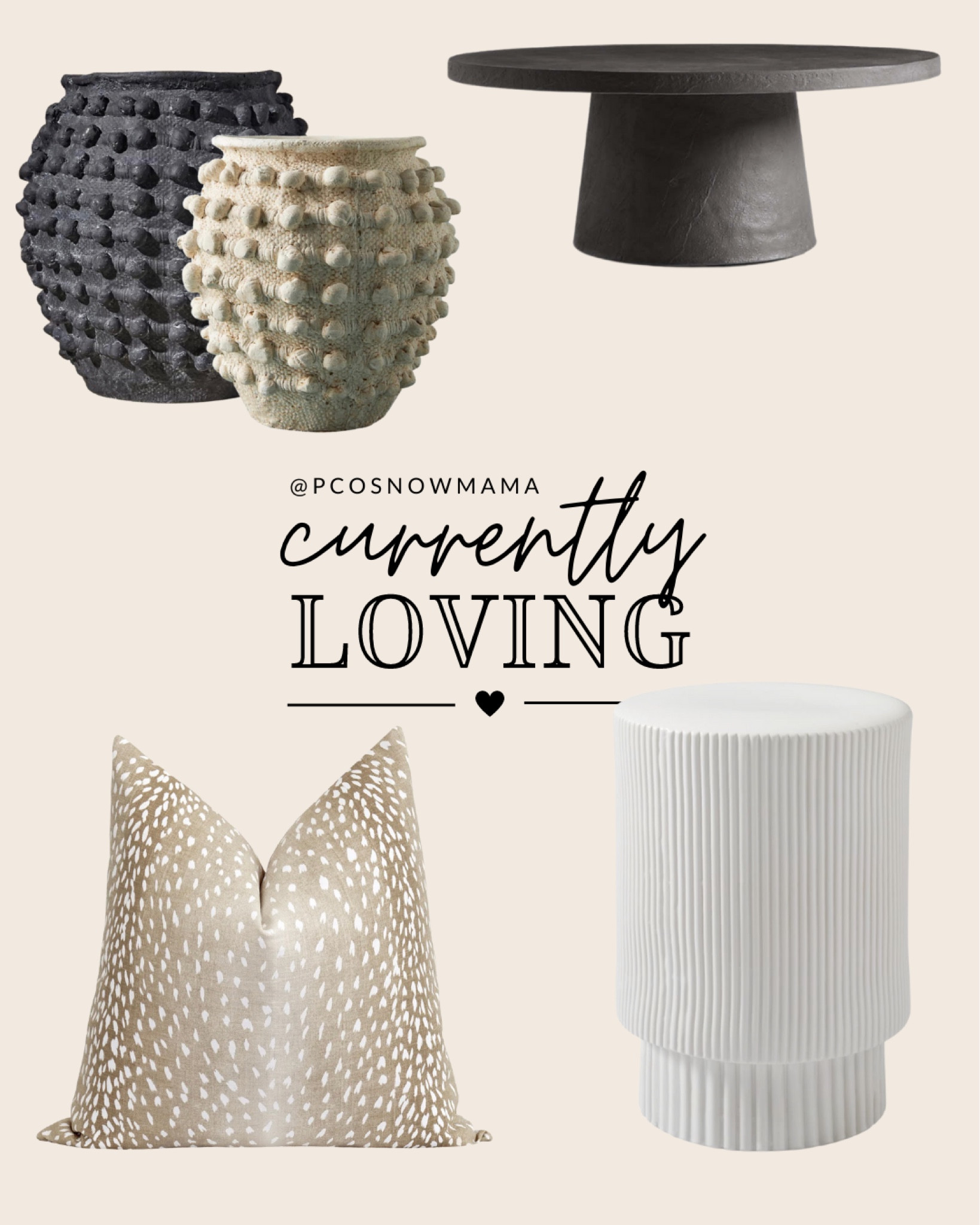 Home decor i’m currently loving! Deer pattern pillow, accent table or nightstand, textured potters and center coffee table in this really cool texture modern 

#LTKhome