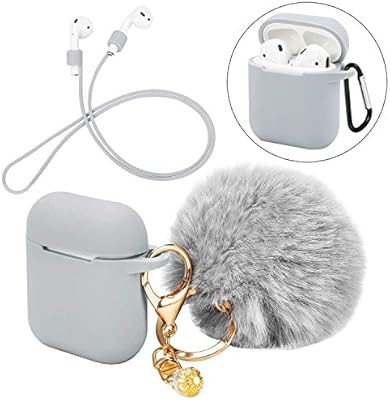 Earphone Silicone Case Cover Skin with Fur Ball Key Chain and Locking Carabiner Compatible for Ai... | Amazon (CA)