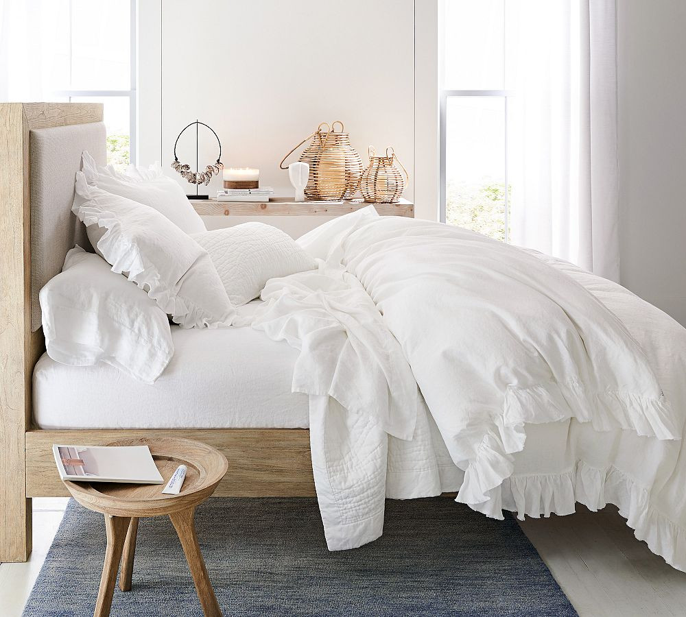 Belgian Flax Linen Fringe Ruffle Duvet Cover | Pottery Barn (US)