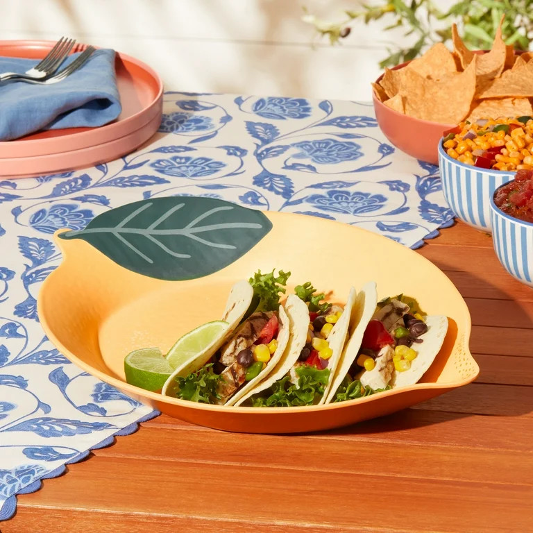 Mainstays by Becky G. & Alejandra Bamboo Melamine Figural Lemon Serve Platter, Green Leaf | Walmart (US)