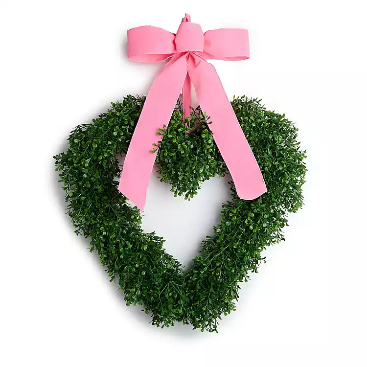 New! Pink Bow Heart Shaped Boxwood Wreath | Kirklands
