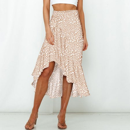 YOTAMI Womens Skirt Fashion Women Loose Ruffle Printing High Waist A-Line Split Pleated Skirt Beige | Walmart (US)