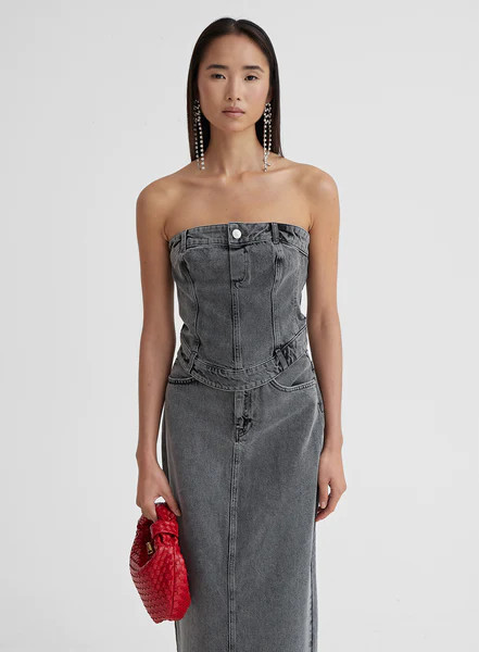 Washed Grey Denim Corset Top - Maxine | 4th & Reckless