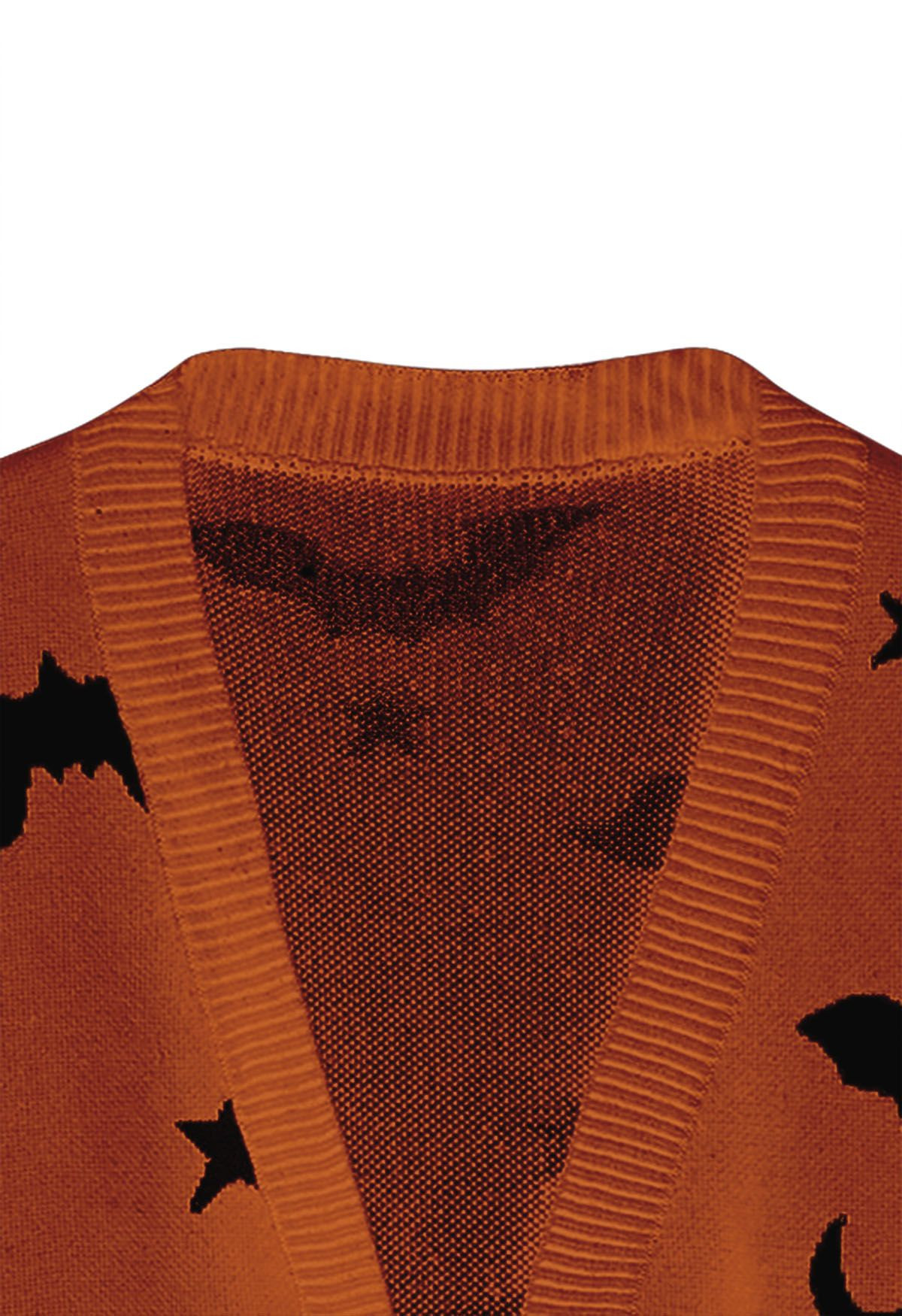 Moonlit Bats and Stars Open Front Knit Cardigan in Pumpkin | Chicwish