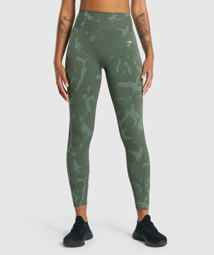 Gymshark Adapt Camo Seamless Leggings - Savanna | Green | Gymshark (Global)