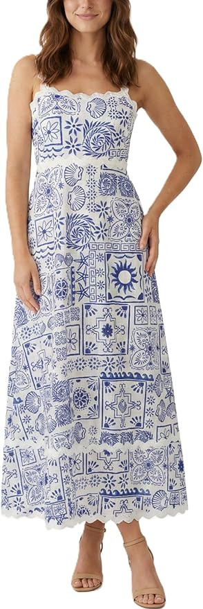 Women's Classy Sleeveless Lemon Print Maxi RIC Rac Dress | Amazon (US)