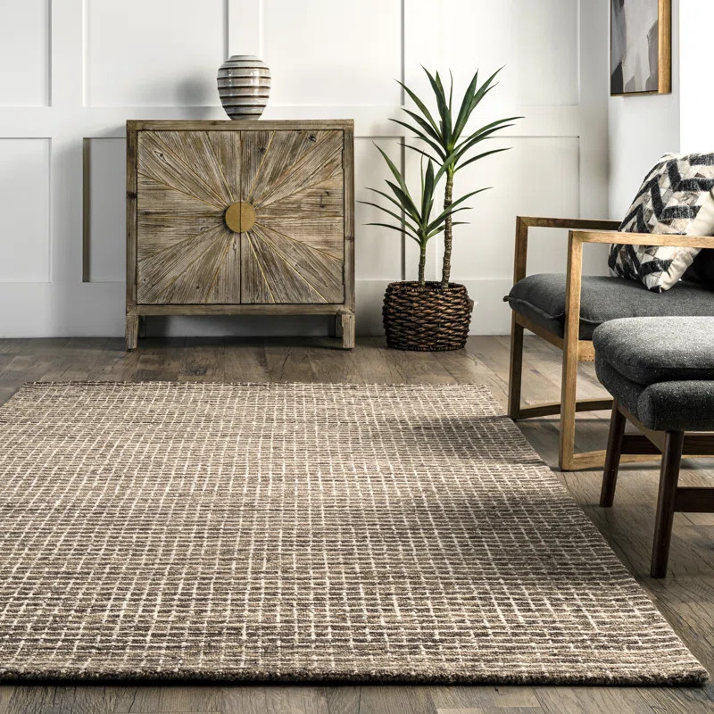 Katasha Checked Wool Brown Area Rug | AllModern