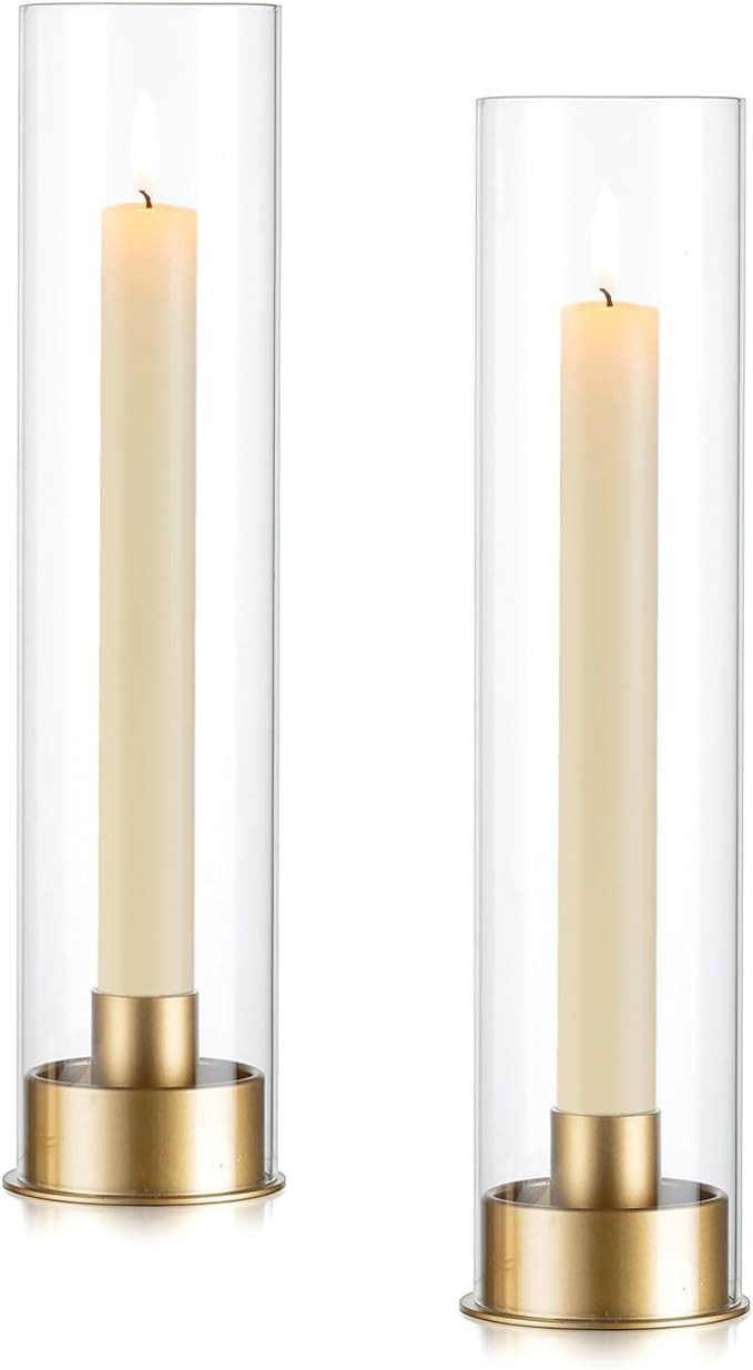 Candlestick Candle Holder Gold Hurricane: Candeldo Taper Candle Holders for Wedding Glass Table C... | Amazon (US)