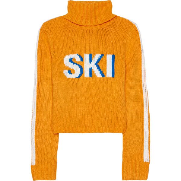 Women's Retro Ski Knit Cropped Turtleneck Sweater, Orange | Maisonette
