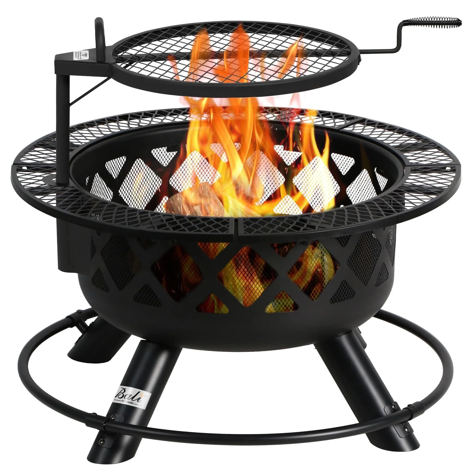 BALI OUTDOORS 32 inch Fire Pit with Poker, Wood Burning Fire Pit Patio for Outside with Grill | Walmart (US)