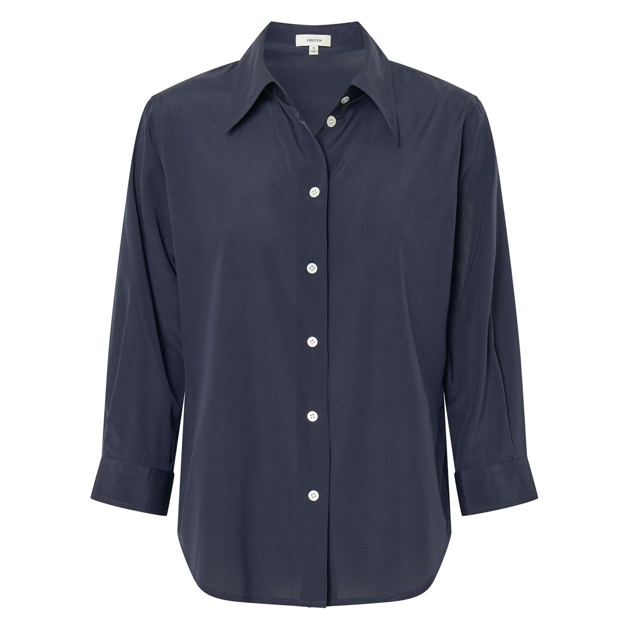 Stretch Silk 3/4 Sleeve Shirt - North Sea | Oroton | Oroton