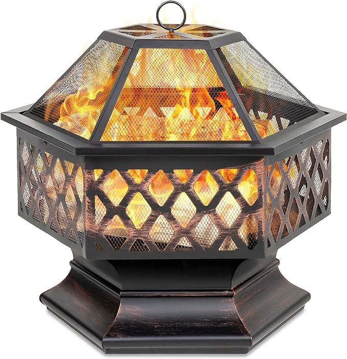 Best Choice Products Hex-Shaped 24in Steel Fire Pit for Garden, Backyard, Poolside w/Flame-Retard... | Amazon (US)