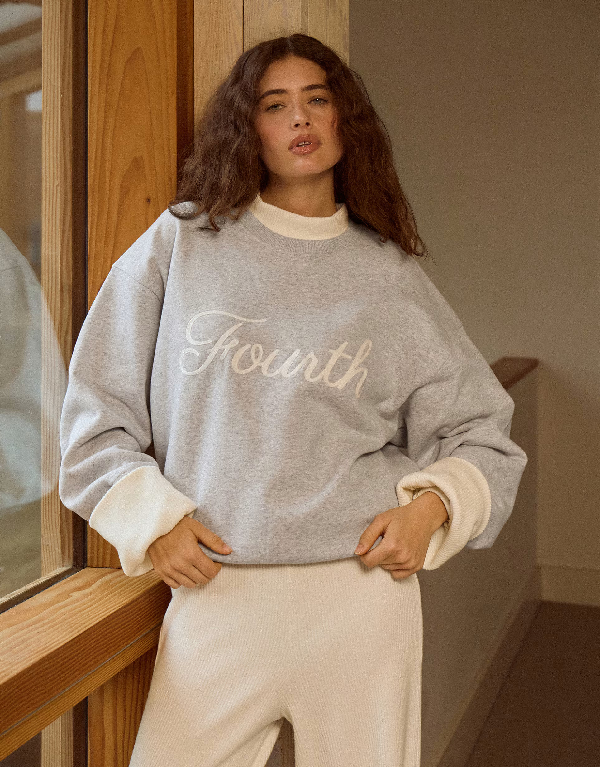 4th & Reckless cotton rich 'Fourth' logo script stitch sweatshirt in grey marl | ASOS (Global)