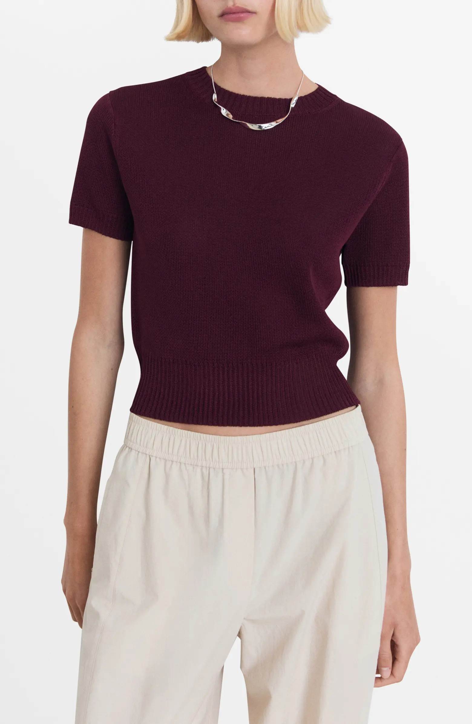 MANGO Short Sleeve Crop Sweater | Nordstrom | Nordstrom