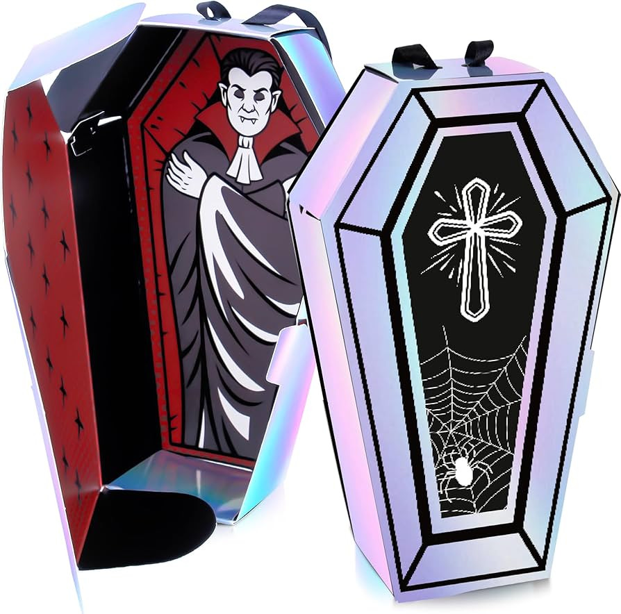 HOMEZZO 16 Pcs Coffin Treat Boxes, Holographic Halloween Vampire Party Supplies,Dracula Bloody Go... | Amazon (US)