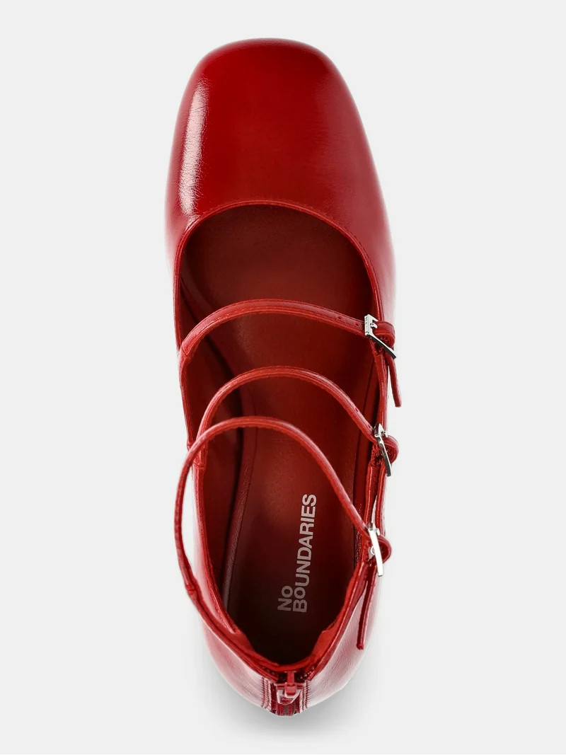 No Boundaries Faux Leather Strappy Mary Jane Heels, Women's | Walmart (US)