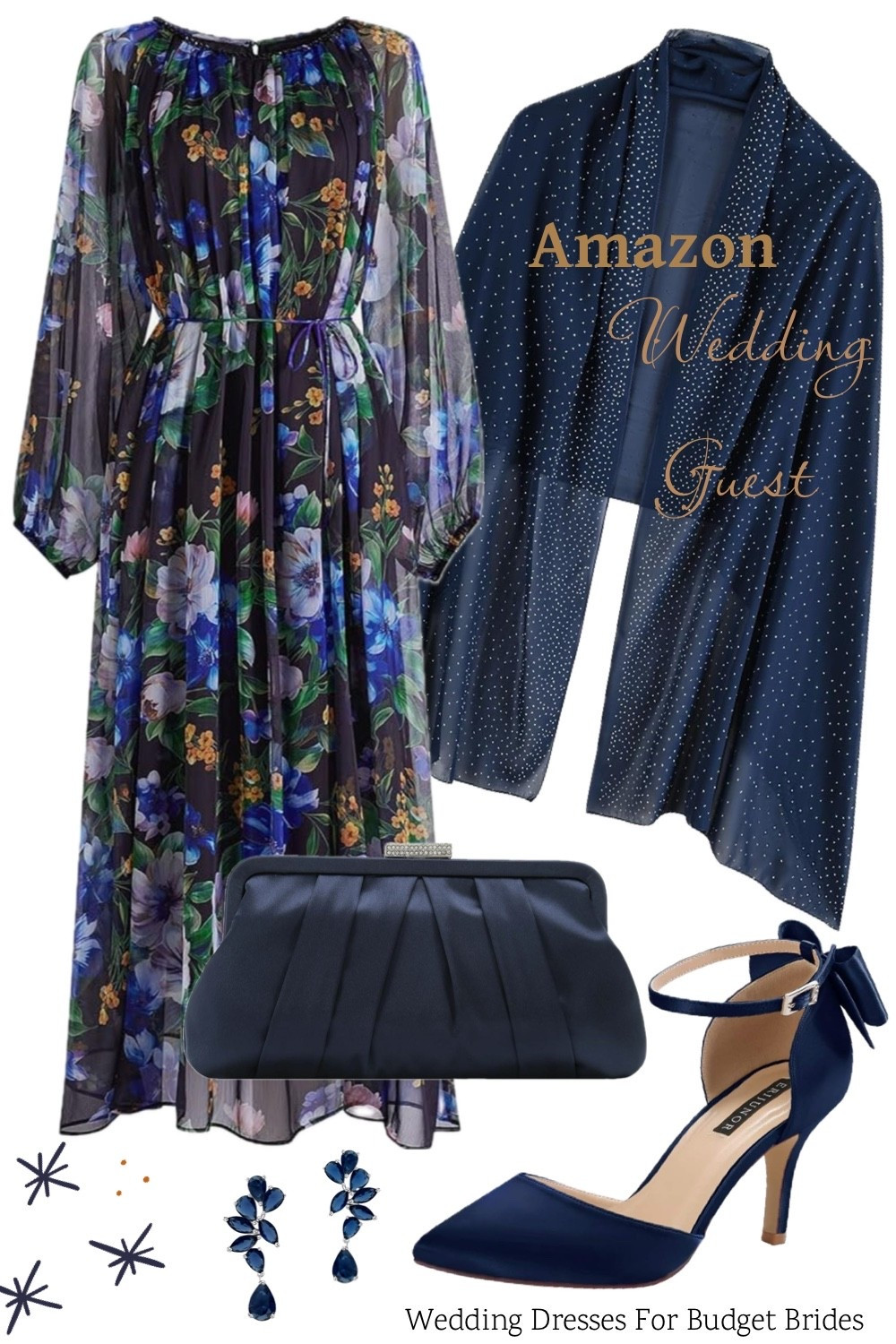 Fall wedding guest outfit. Blue floral semi formal dress and accessories on Amazon. 

Date night outfits, outdoor wedding, back yard wedding, special occasion dress, cocktail dress, semi formal wedding guest dress, party dress, event dress, wedding guest dress fall, summer outfits, fall dresses.

#LTKWedding #LTKSeasonal