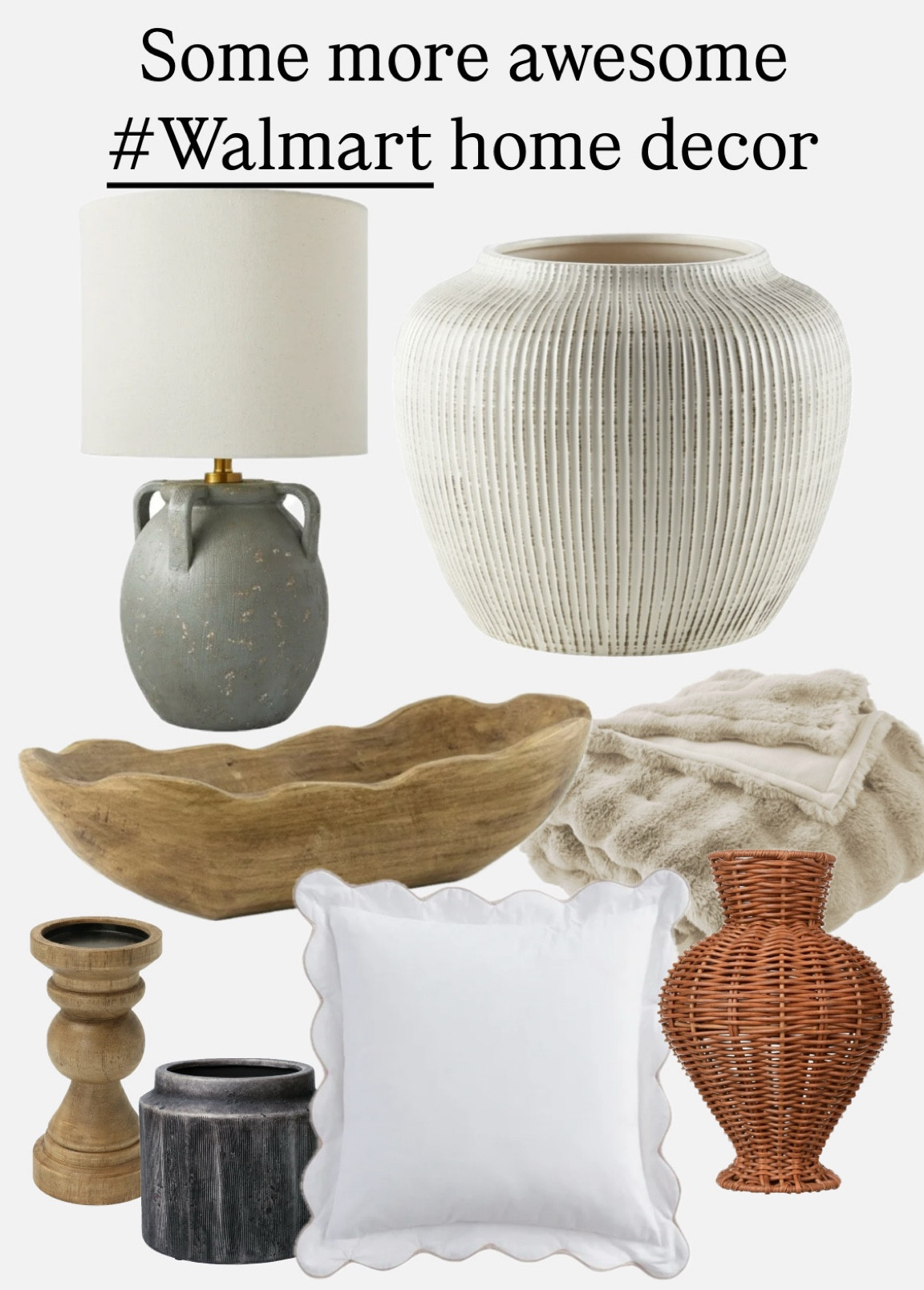 Some nice pieces I found at #Walmart. I need them all!

#walmartfind #viraldecor #scallopedwoodenbowl #neutraldecor #scallopedpillow 
#viralbowl #viralwoodenbowl #woodenbowl #ceramicplanter #lamp #softblanket #furblanket  #viralplanter

#LTKHome