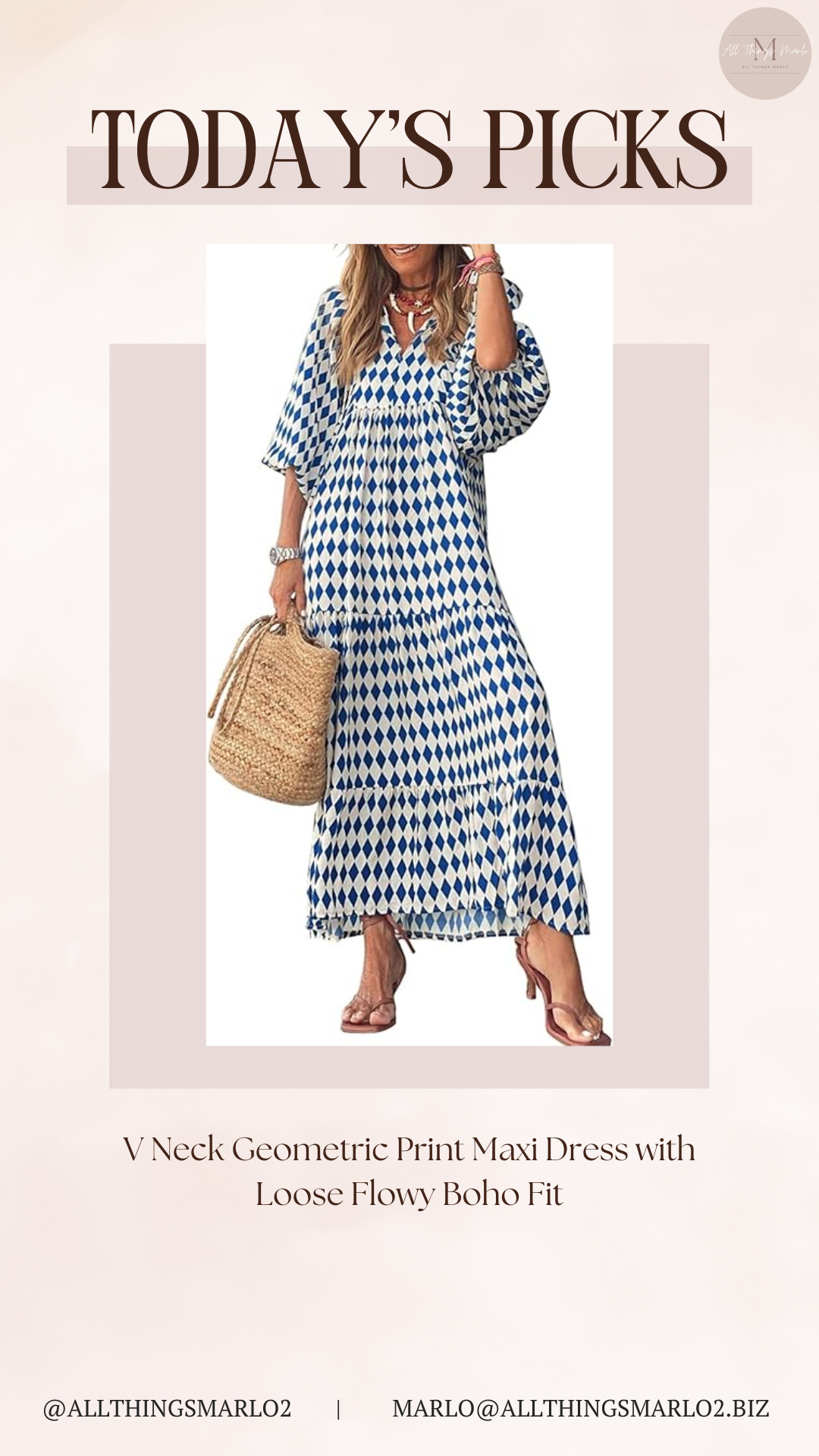 V Neck Geometric Print Maxi Dress with Loose Flowy Boho Fit 

 #LTKSeasonal #LTKWorkwear #LTKTravel
