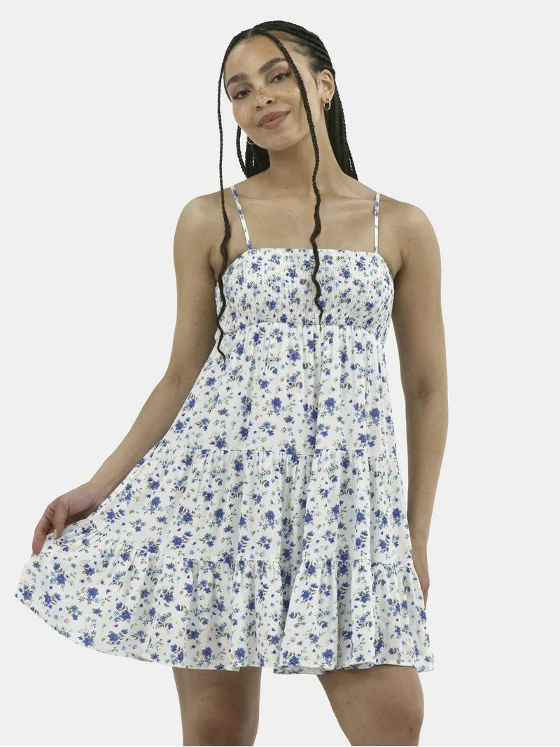 No Boundaries Smocked Tiered Cami Dress, Women's - Walmart.com | Walmart (US)