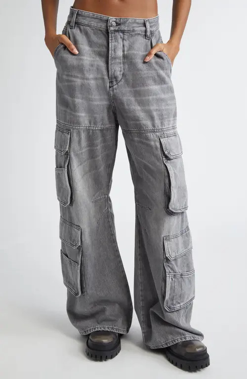 DIESEL® D-Sire Wide Leg Cargo Jeans in Black/Denim at Nordstrom, Size 28 | Nordstrom