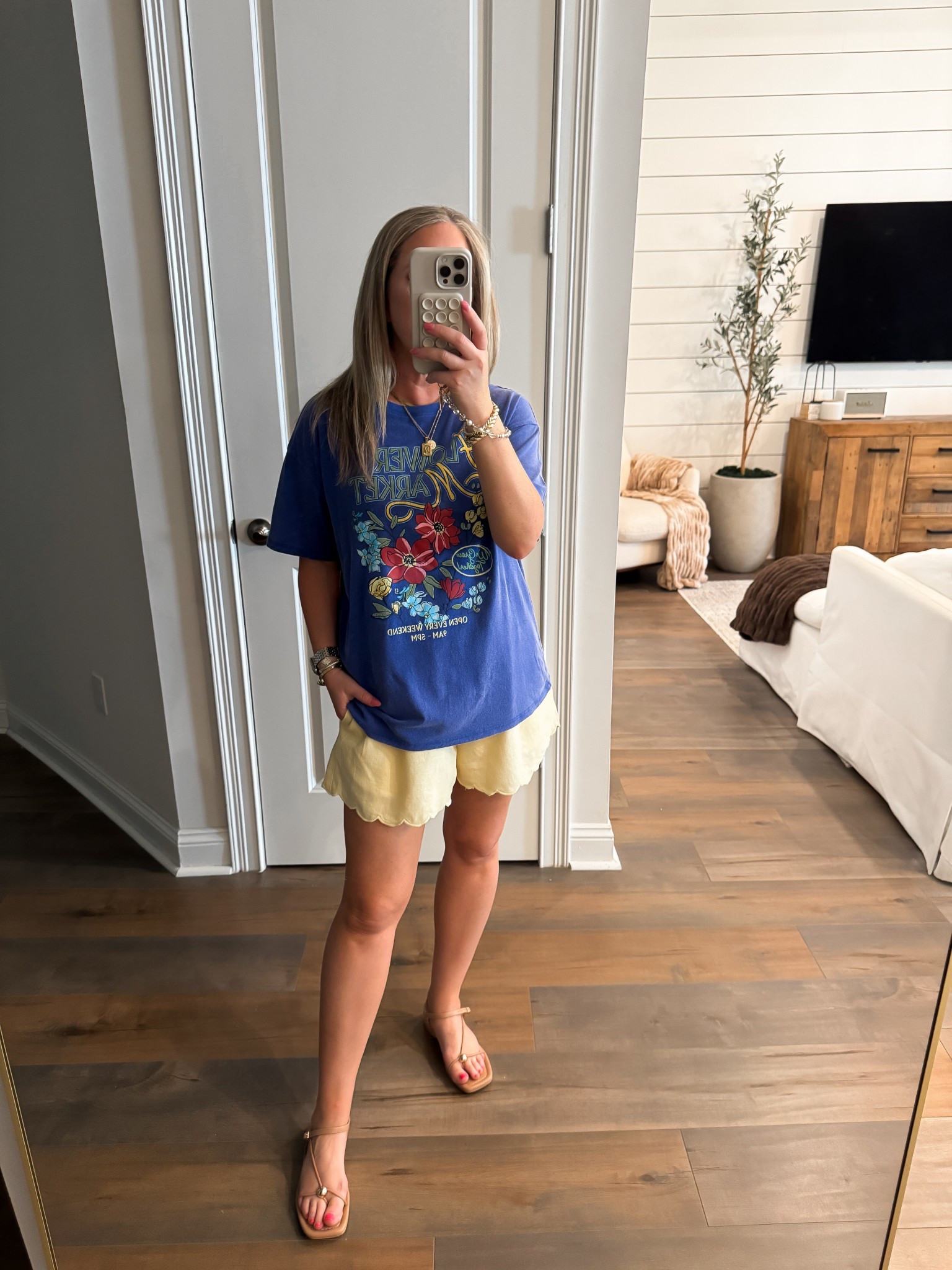 Walmart fashion Walmart finds graphic tee, graphic shirt super soft size medium, butter yellow shorts, butter yellow linen shorts with scallops & pockets size medium. Spring outfit summer outfit