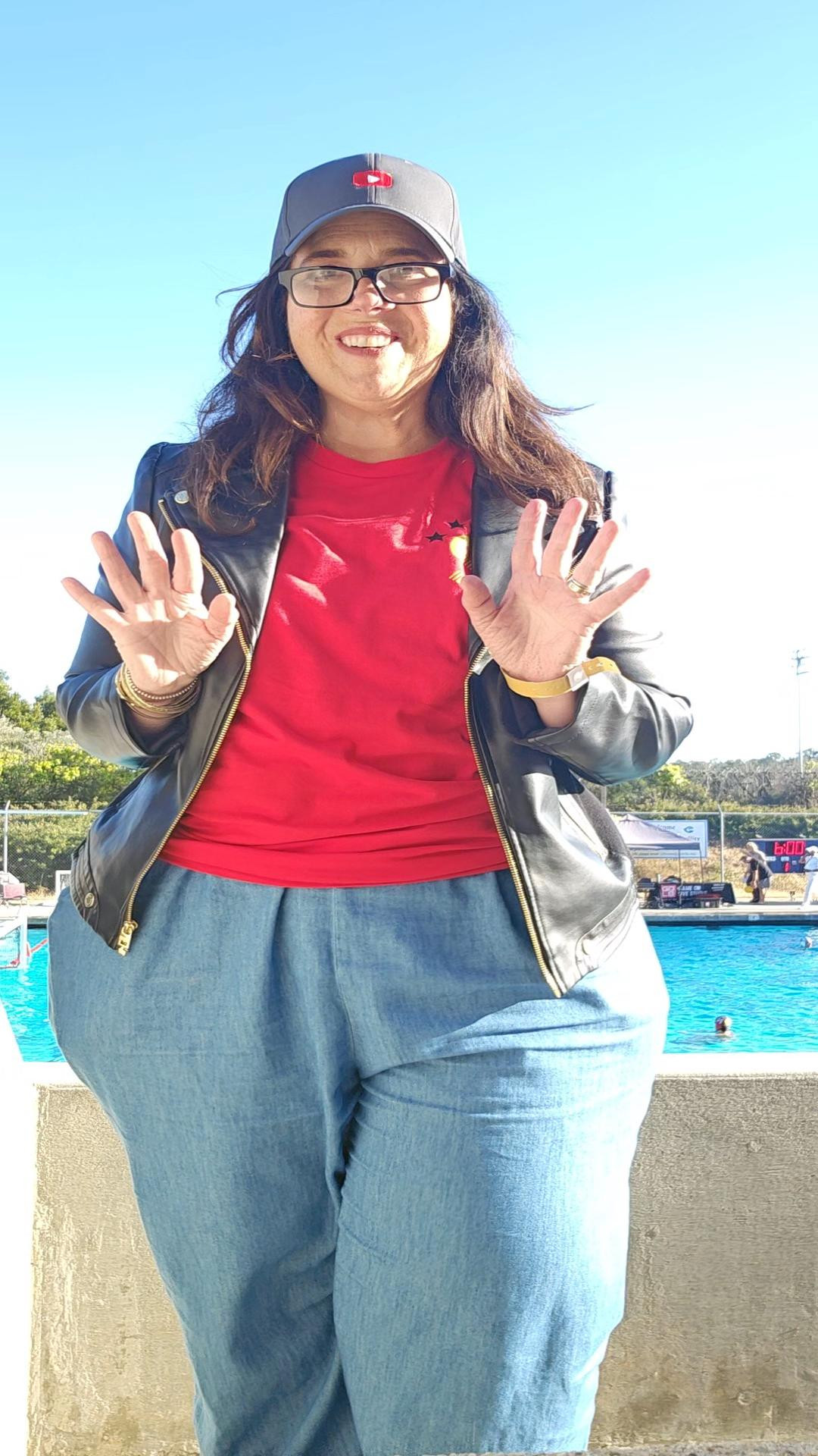Day 2 of my sons Junior Olympic Water Polo games.This was a winning travel outfit (we had to travel over an hour to todays location in Santa Cruz from our base in San Jose). Perfect summer outfit for the hear of the day yet complimented nicely qirh a leather jacket for the cooler morning and evening game.Because I know your curious about how they did, today they brought their best and won all 3 games!!!My sin brought his power and scored an awesome goal!Have you been to a WaterPolo game or the Junior Olympics?#boymom #jumpsuit #boymomlife

#LTKOver40 #LTKPlusSize #LTKTravel