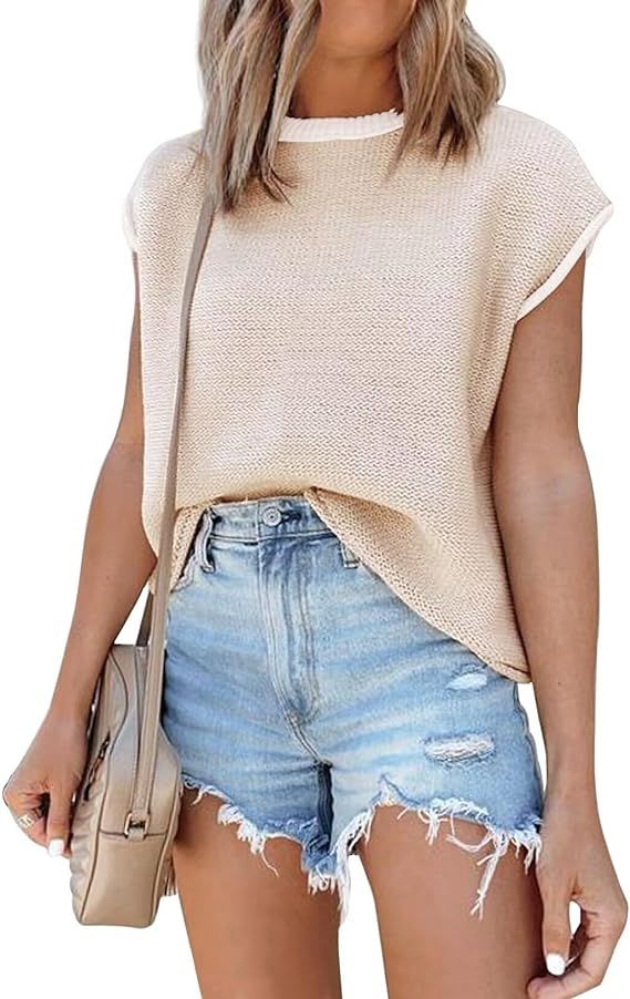 Cap Sleeve Knit Sweater Tops Sleeveless Vest Summer Tops 2024 Clothes Oversized Tank Tops Trendy ... | Amazon (US)