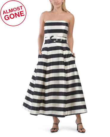 Sia Strapless Tea Length Dress With Belt | TJ Maxx