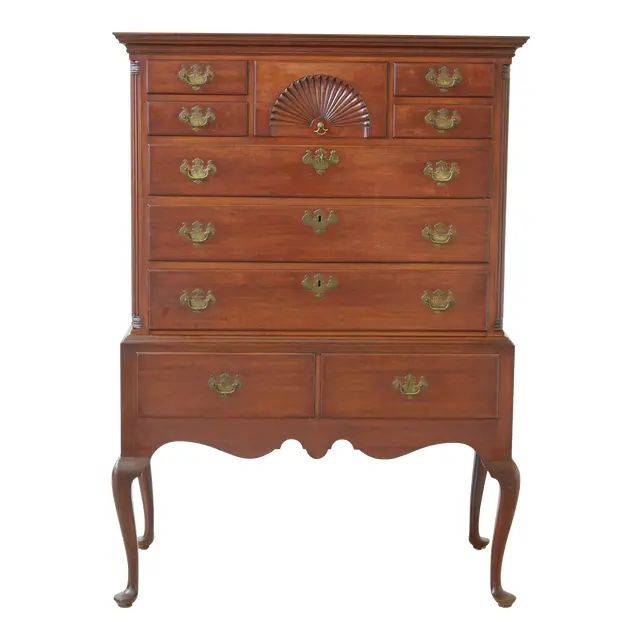 Margolis New England Queen Anne Mahogany Highboy | Chairish