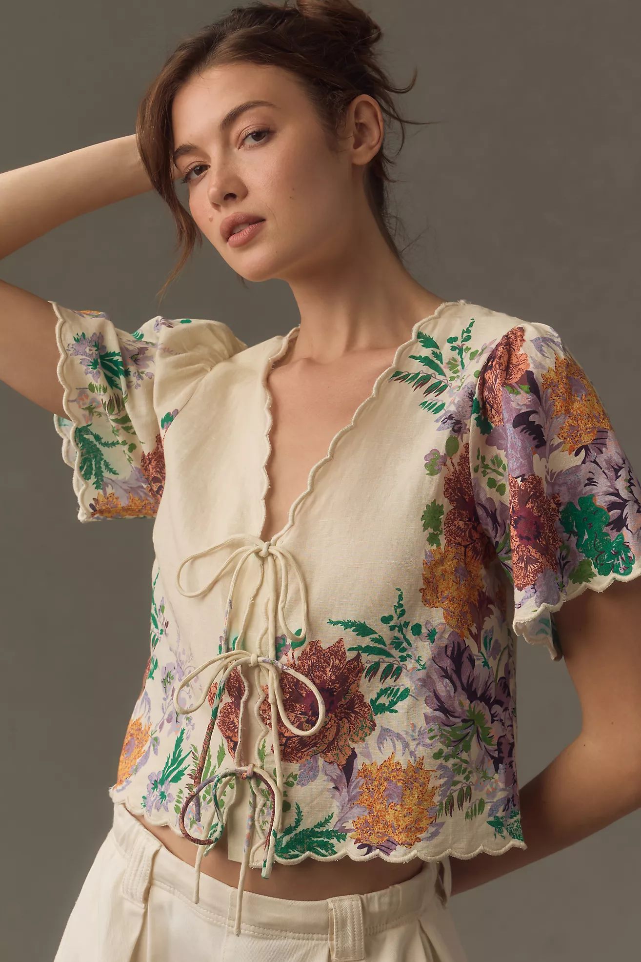 Forever That Girl Printed Linen Tie-Front Blouse | Anthropologie (US)