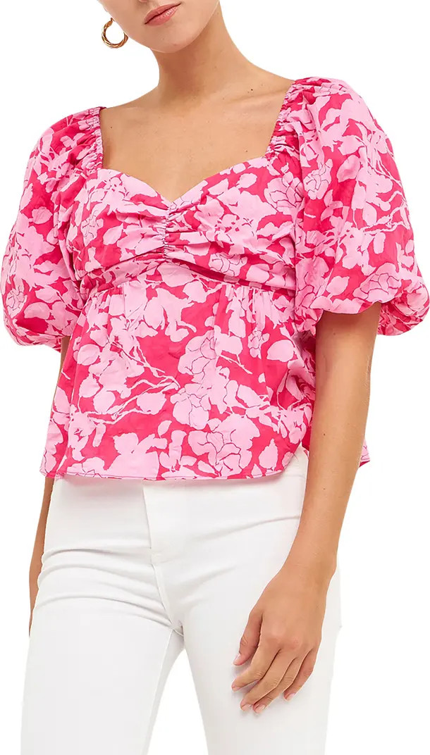 Floral Bow Back Puff Sleeve Blouse | Nordstrom