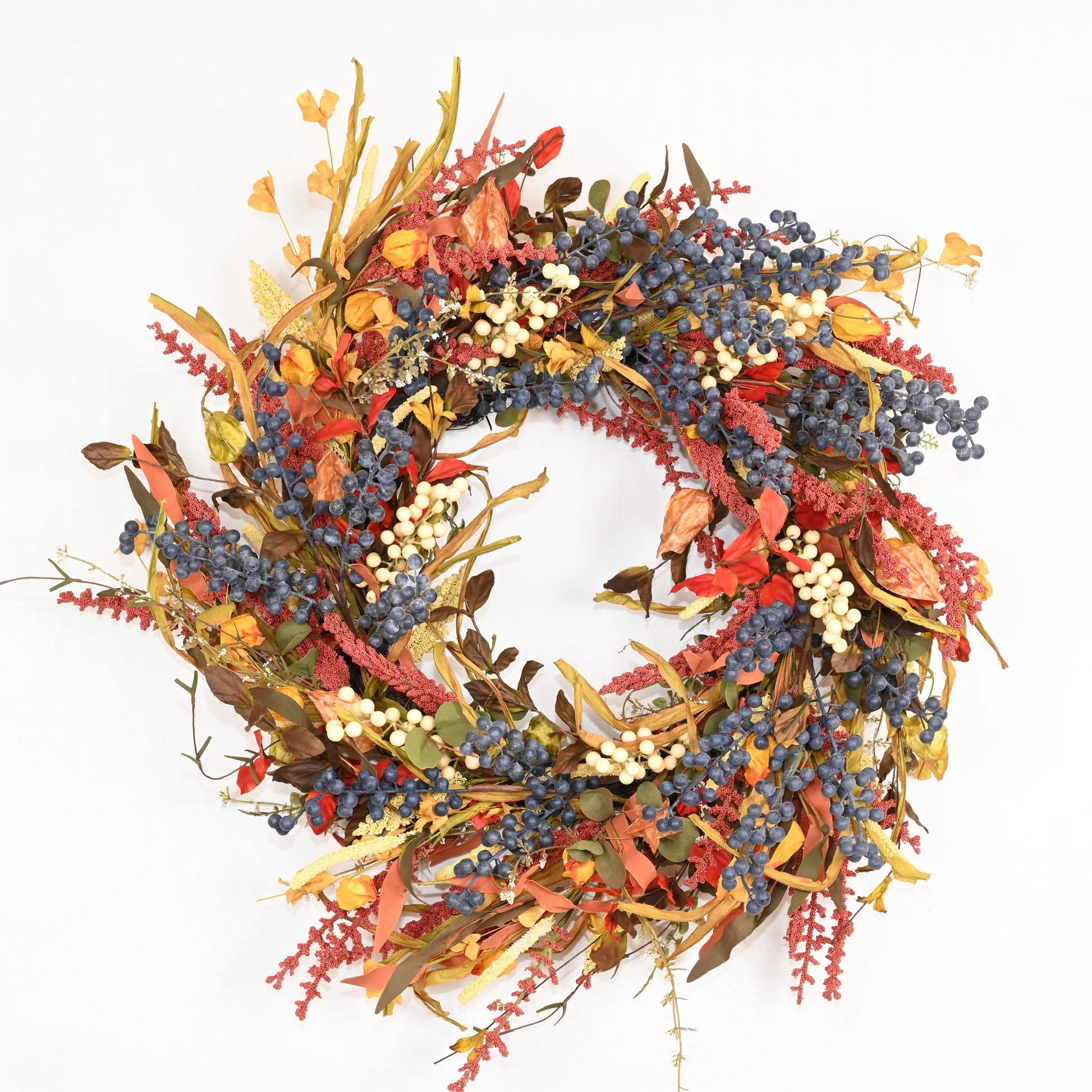 24" Artificial Farmhouse Twig Fall Thanksgiving Day Harvest Blossom Cluster Foliage Berry Front D... | Wayfair North America