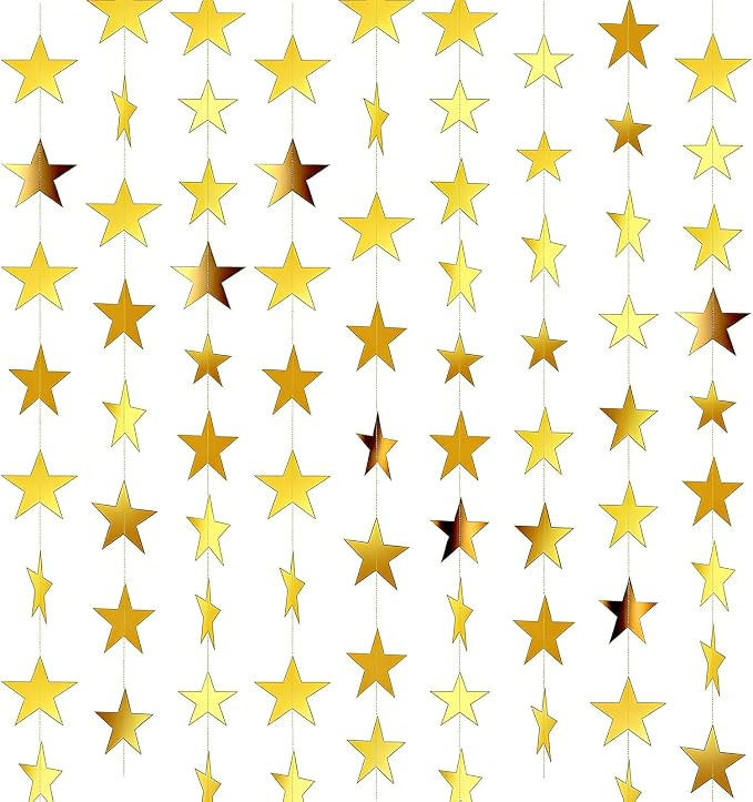6PCS Gold Star Garland Decorations - 78 Feet Double Side Hanging Stars Decorations for Ceiling, P... | Amazon (US)