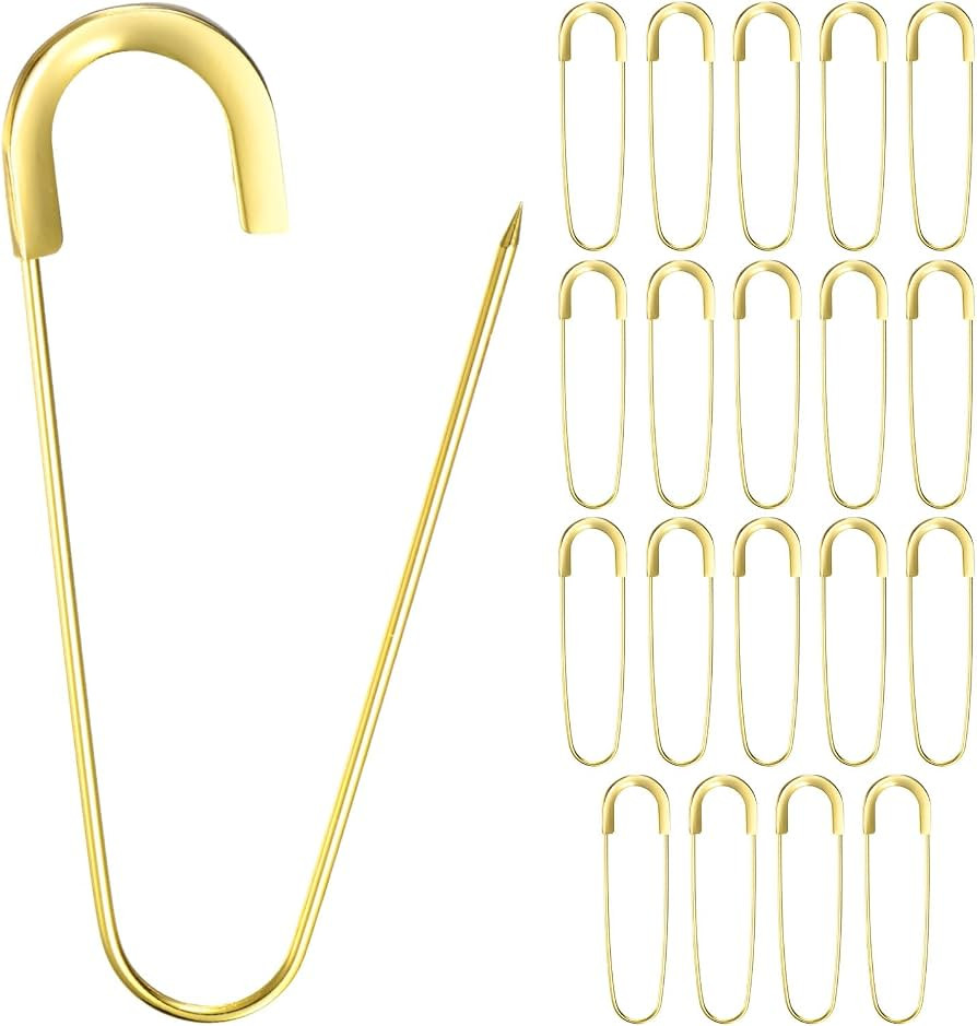 M METERXITY 20-Pack Large Safety Pin 3.15in/80mm Zinc Alloy Gold Tone | Amazon (UK)