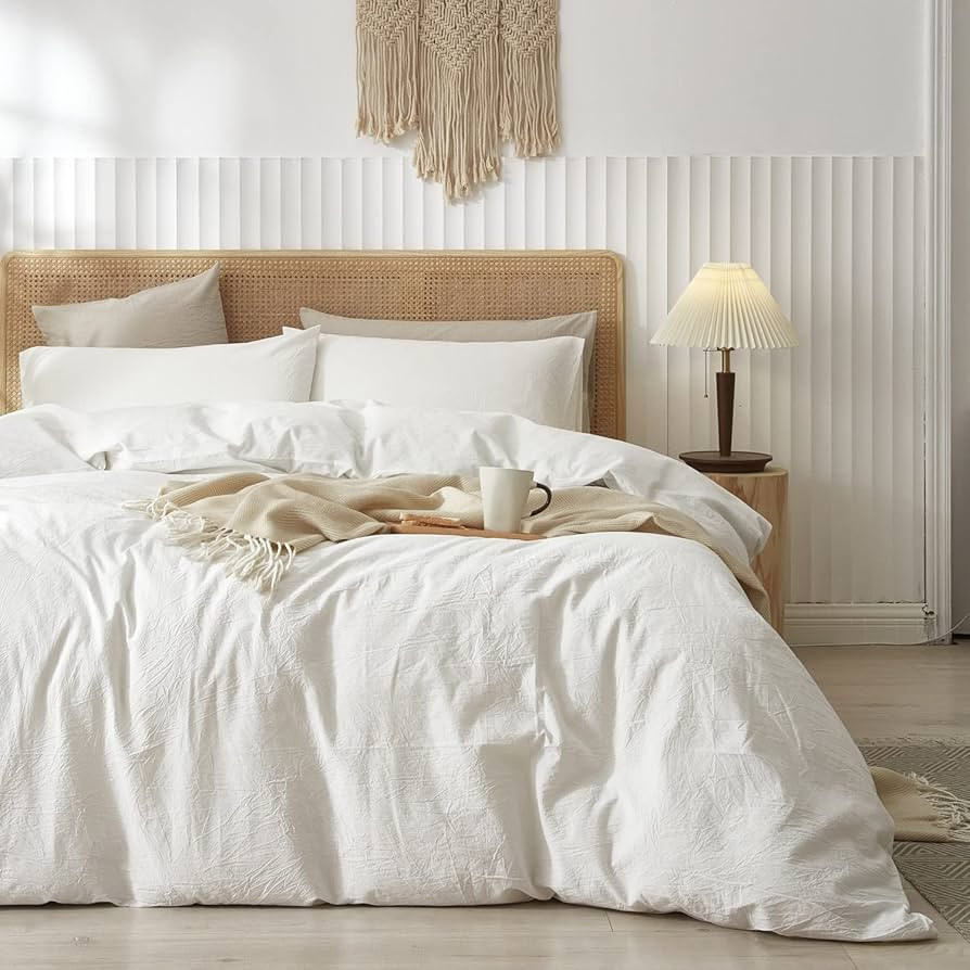 LIFETOWN 100% Washed Cotton Duvet Cover Set Linen Feel Natural Wrinkle Lightweight Comfy (Twin, W... | Amazon (CA)