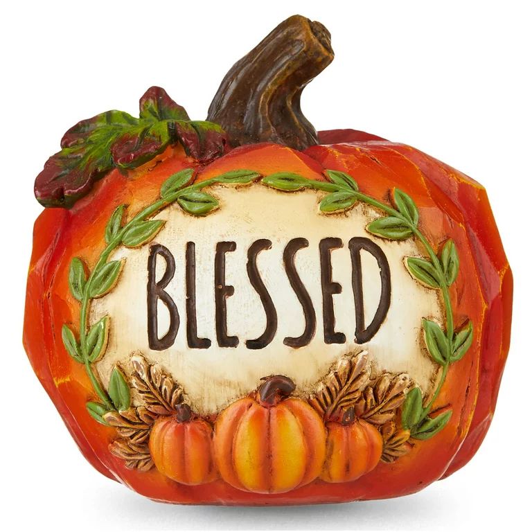 3.5 inches Height Harvest Orange Mini Resin Blessed Pumpkin Table Decoration, Way to Celebrate | Walmart (US)