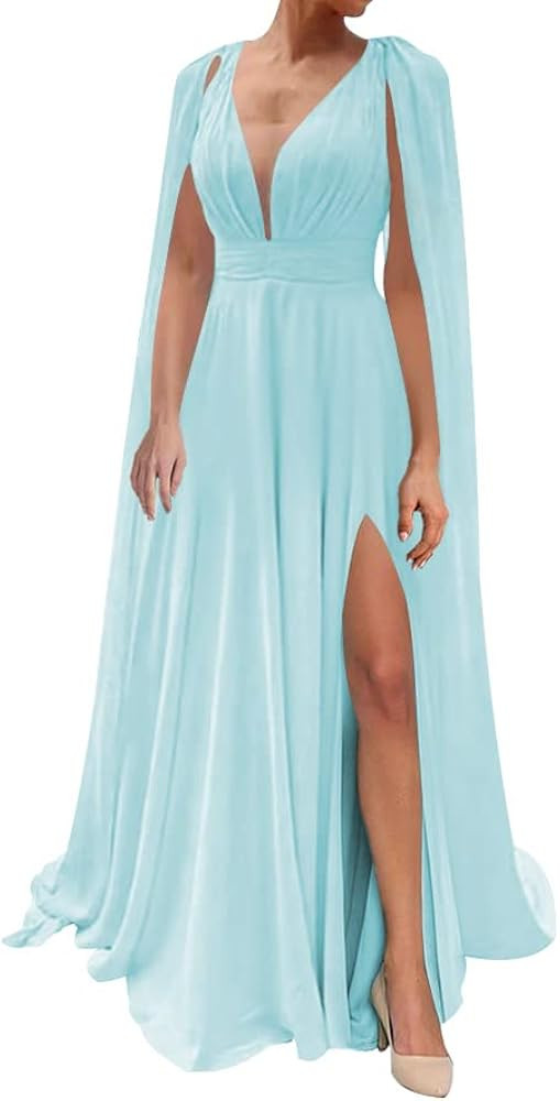 H.S.D Bridesmaid Dresses Long Prom Dress V Neck Evening Formal Dress Slit Bridesmaid Dress with S... | Amazon (US)