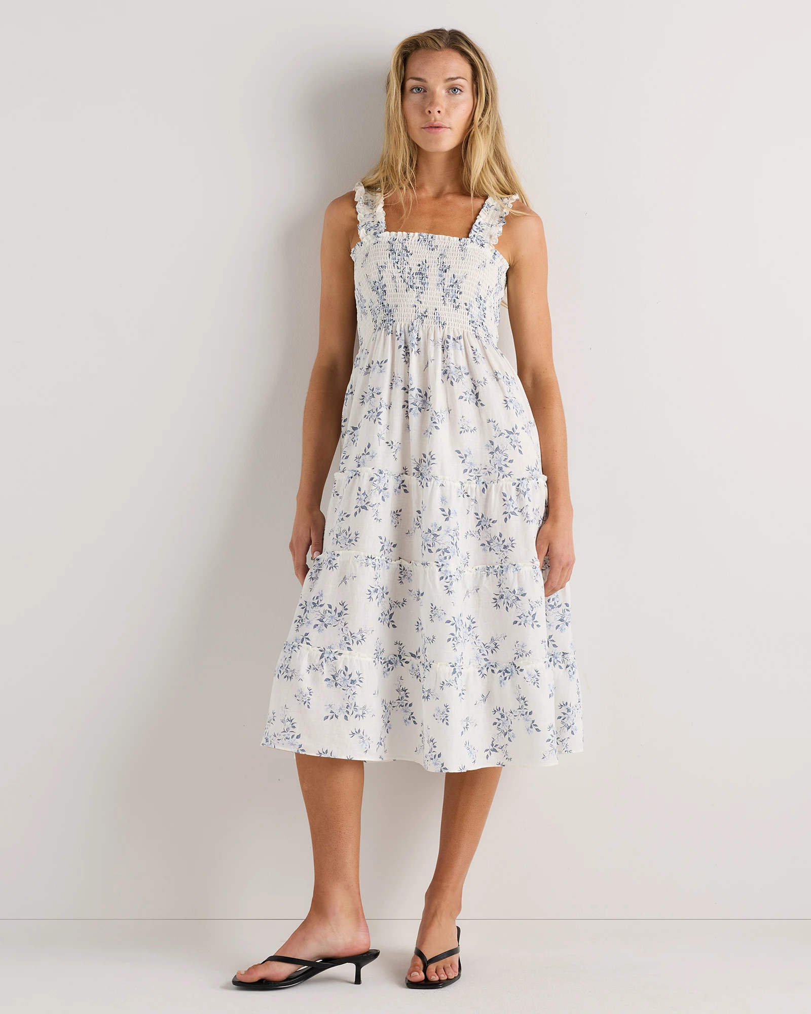 100% European Linen Smocked Midi Dress | Quince