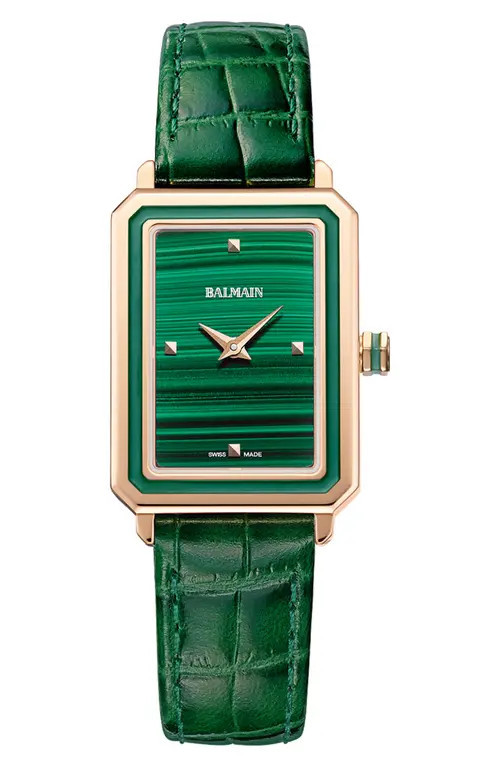 BALMAIN WATCHES Eirini Leather Strap Watch, 25mm x 33mm in Green at Nordstrom | Nordstrom