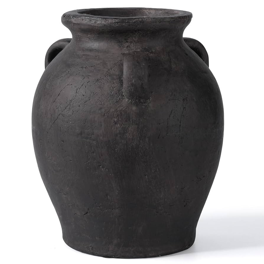 9.5'' Tall Black Terracotta Vase, Antique Black Ceramic Vase, Large Pottery Vases for Home Decor,... | Amazon (US)