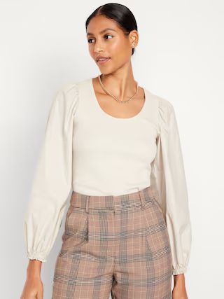 Puff Sleeve Mixed Material Top for Women | Old Navy (US)