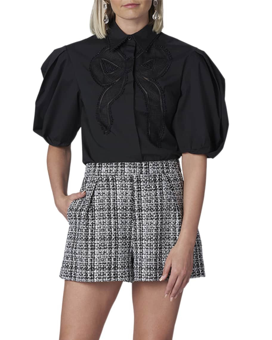 Carolina Herrera Embroidered Bow Button-Front Blouse | Neiman Marcus