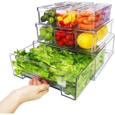BPA-Free Clear Fridge Organizer Bins 10-Pack – Stackable with Pull-Out Drawer for Fruit, Veggie & Drinks | Wayfair North America