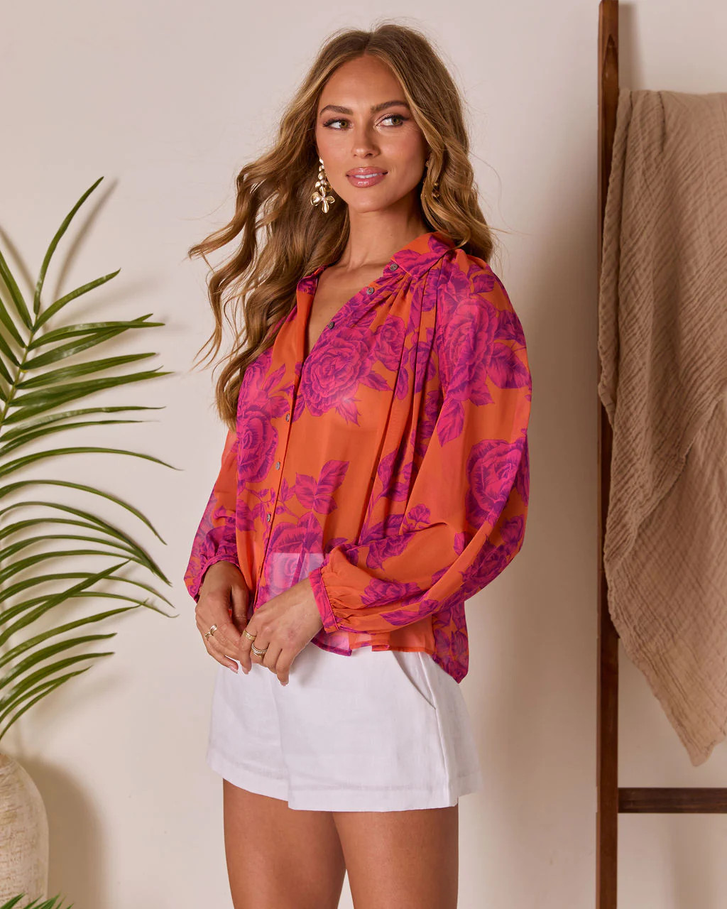 Remeah Print Pleated Chiffon Top | VICI