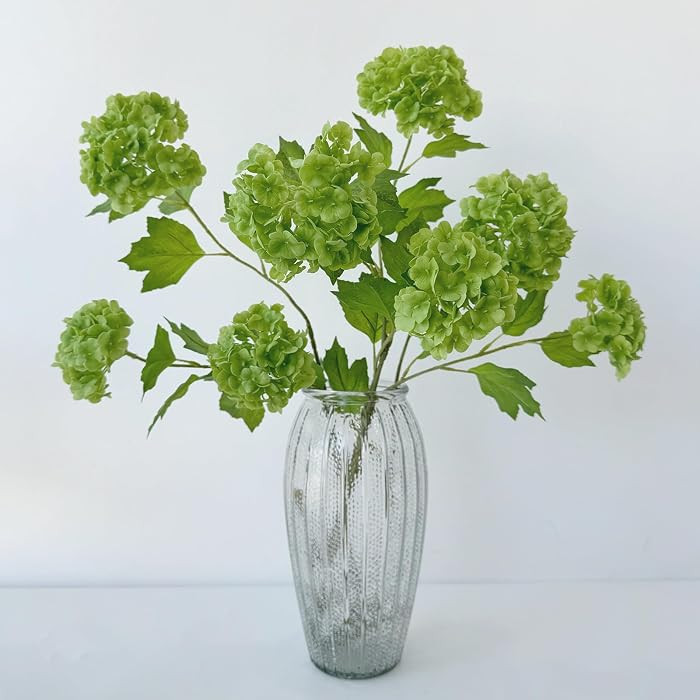 YalzoneMet RUZUQE 4 Pcs Dark Green Artificial Snowball Viburnum Flower 26.8\u2018\u2019 Small Blo... | Amazon (US)