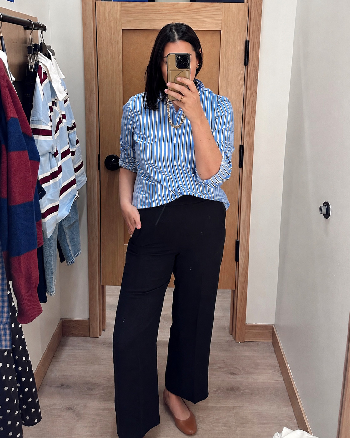On sale this weekend at J.Crew Factory! 50% off with an additional 20% off, orders over $125 (code: FALLFORIT)

I'm in the large of the top, TTS with a tailored fit. 

I'm in the 8 of the pants, they run small at the waist / hips. 

 